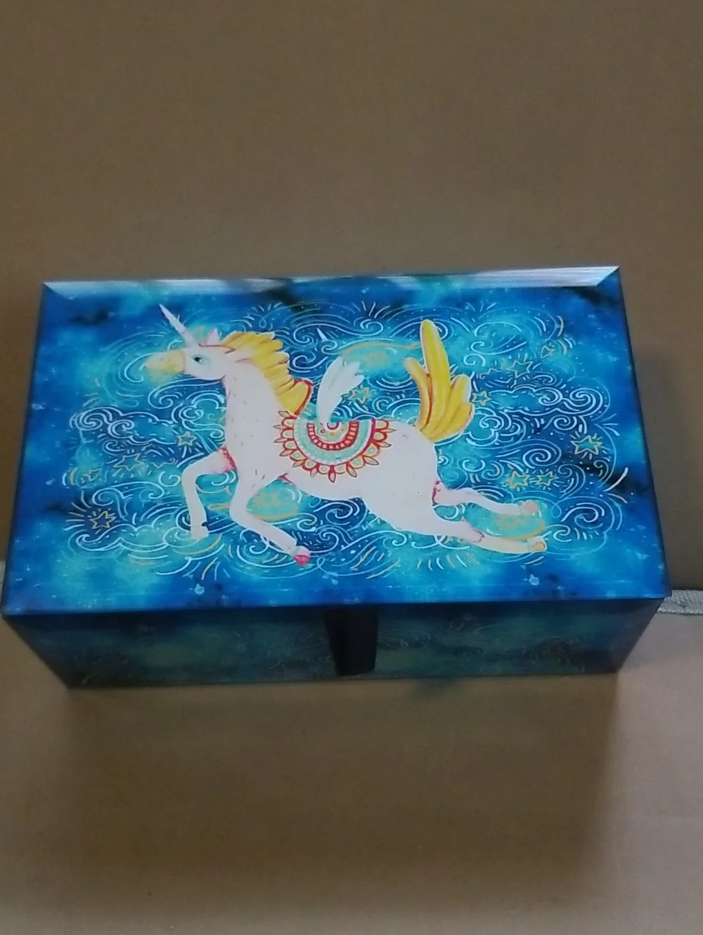 Glass, Velvet-Lined Jewelry Box w/Unicorn